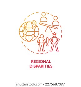 Regional disparities red gradient concept icon. Social injustice. Making growth inclusive barrier abstract idea thin line illustration. Isolated outline drawing. Myriad Pro-Bold font used