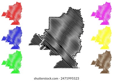 Regional District of North Okanagan (Canada, British Columbia or BC Province, North America) mapa Ilustración vectorial, bosquejo de garabatos mapa RDNO