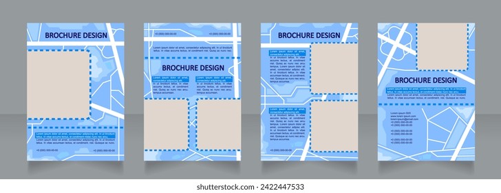 Regional planning blue blank brochure design. Intersection regulation. Template set with copy space for text. Premade corporate reports collection. Editable 4 paper pages. Calibri, Arial fonts used