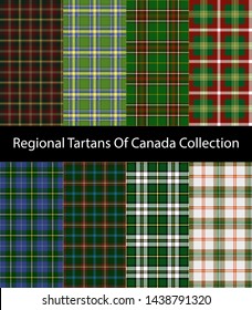 Regional tartans of Canada collection. Maple Leaf, Alberta, Newfoundland and Labrador, Northwest Territories, Nova Scotia, Manitoba, Cape Breton Island, Saskatchewan