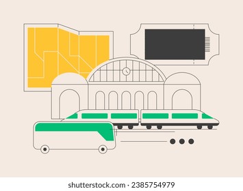 Regional transport abstract concept vector illustration. Passenger pass, regional logistics, ticket office, public buses, railway station, transport network, municipal service abstract metaphor.