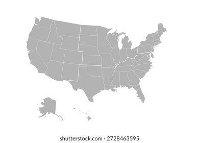 Regions and Divisions of United States - statistical units defined by US Census Bureau. Grey vector map.