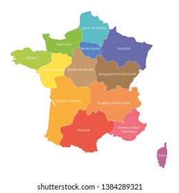 Regions of France. Map of regional country administrative divisions. Colorful vector illustration.