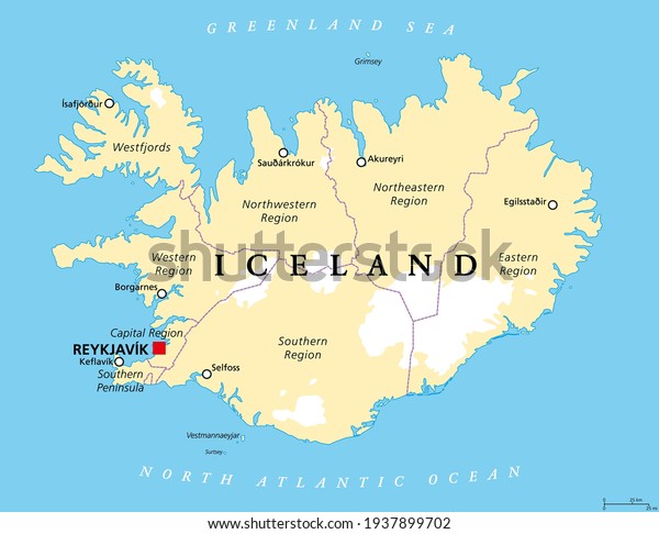 Regions Iceland Political Map Capital Reykjavik Stock Vector (Royalty ...