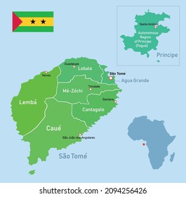 São Tomé and Príncipe regions map. Education vector illustration