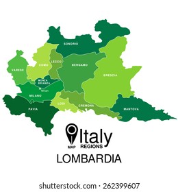 Regions map of Italy. Mappa delle regione Lombardia Expo