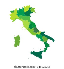 Regions map of Italy. Mappa delle regioni Italia colore