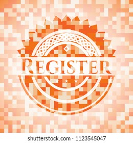 Register abstract emblem, orange mosaic background