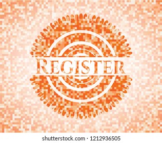 Register abstract emblem, orange mosaic background
