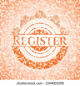Register abstract emblem, orange mosaic background