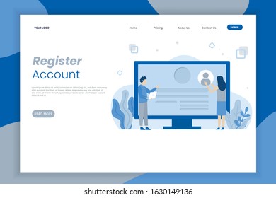 Register account landing page template . Editing a profile in social media. Landing page template