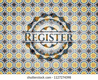 Register arabic badge background. Arabesque decoration.