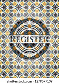 Register arabic emblem background. Arabesque decoration.