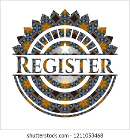 Register arabic style badge. Arabesque decoration.