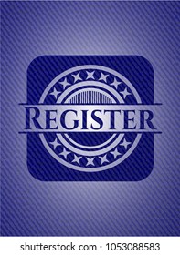 Register badge with denim texture