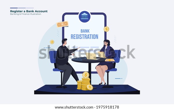Register a bank account, Opening bank account\
illustration concept