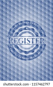 Register blue emblem or badge with geometric pattern background.