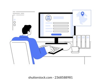 Register business address abstract concept vector illustration. Businessman register address for his new project, government services, sign documents online, bureaucracy sector abstract metaphor.