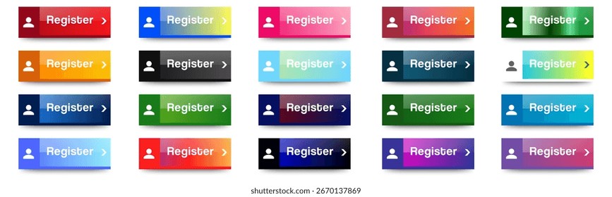 Register buttons set icon design. account Registration buttons icon ui, ux. colorful gradient. vector