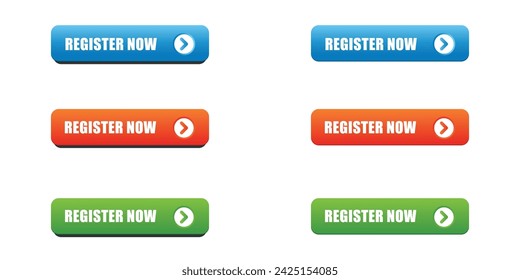 Register buttons for web applications and websites. 3d style with arrow symbols. Vector illustration.