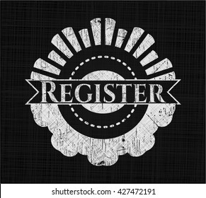 Register chalk emblem, retro style, chalk or chalkboard texture