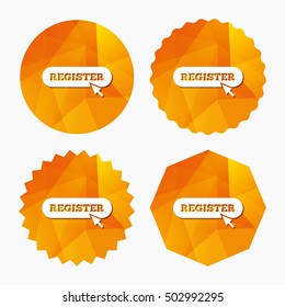 Register with cursor pointer icon. Membership.