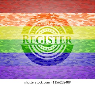 Register emblem on mosaic background with the colors of the LGBT flag