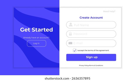 Register form. Minimalistic registration screen for desktop. Simple and modern template.