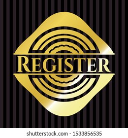 Register gold shiny emblem. Vector Illustration. Detailed.