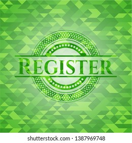 Register green emblem. Mosaic background. Vector Illustration. Detailed.