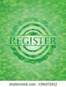 Register green emblem. Mosaic background. Vector Illustration. Detailed.