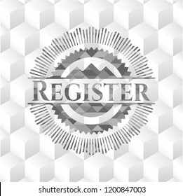 Register grey emblem with geometric cube white background