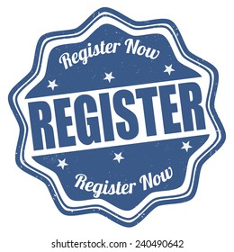 Register grunge rubber stamp on white background, vector illustration