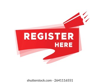 Register here, colorful vector banner ribbon icon illustration design isolated on white background . web graphic.
