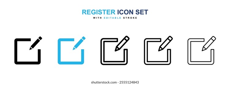 Register icon collection in black and blue colors