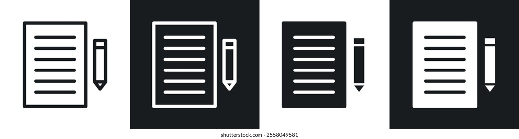Register icons pack in black and white filled and outlined versions.
