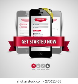 register and login from your smartphone. all three forms contain high detailed labels and buttons, blurred effect can be easily removed, eps10