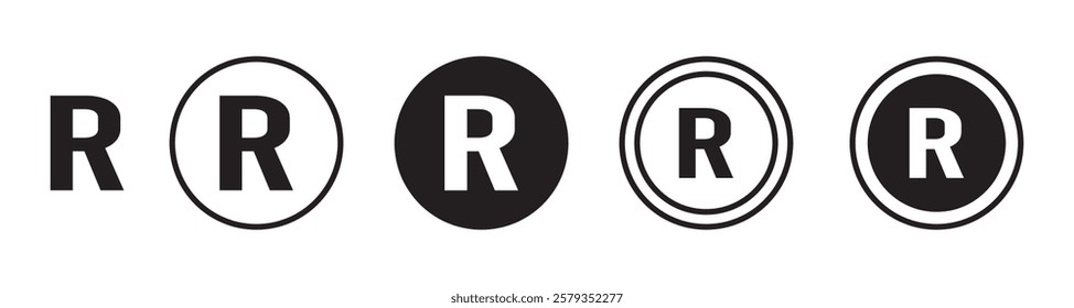 Register mark icon. patent trademark r circle icon set. Registered trademark symbol icons set in black and white strokes.
