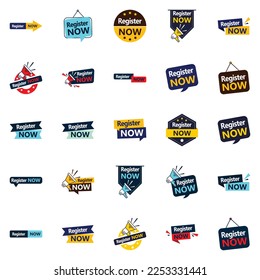 Register Now 25 Unique typographic designs for optimal registration