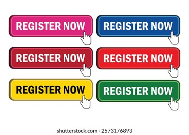 register now 3d buttons vector design
