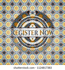 Register Now arabesque emblem. arabic decoration.