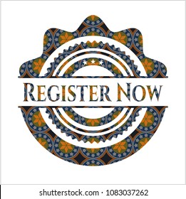  Register Now arabesque emblem background. arabic decoration.