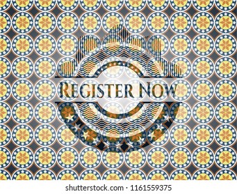 Register Now arabic badge. Arabesque decoration.