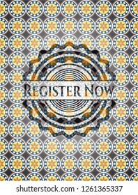 Register Now arabic emblem. Arabesque decoration.