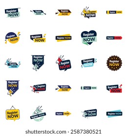 Register Now Badge Collection - Modern Promotional Labels