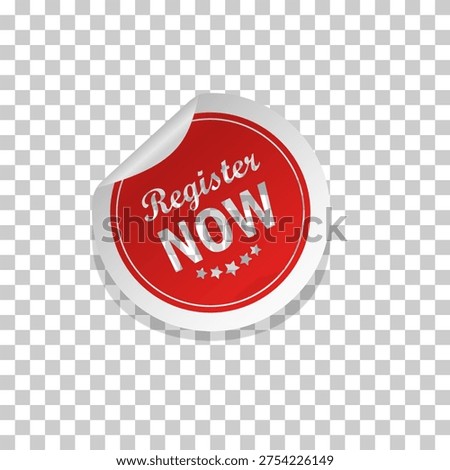Register now badge sticker for online promotion, signup campaigns and marketing design.