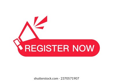 Register Now banner, speech bubble label register now. Vector illustration
