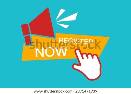 Register Now banner, speech bubble label register now. Vector illustration