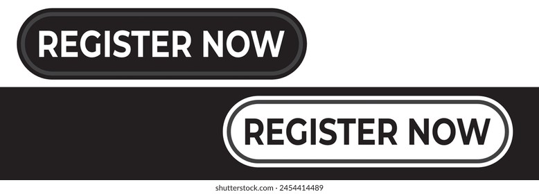 register now black stroke button isolated on white background.  Register Now web templates. Social Media banner.