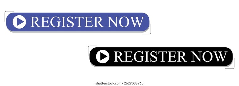 Register now black stroke button isolated on white background. Register Now web templates. Social Media banner. Vector  Illustration . EPS 20 .